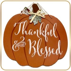 Thankful Blessed Pumpkin Door Wall Decor Autumn Fall Halloween Decoration NEW